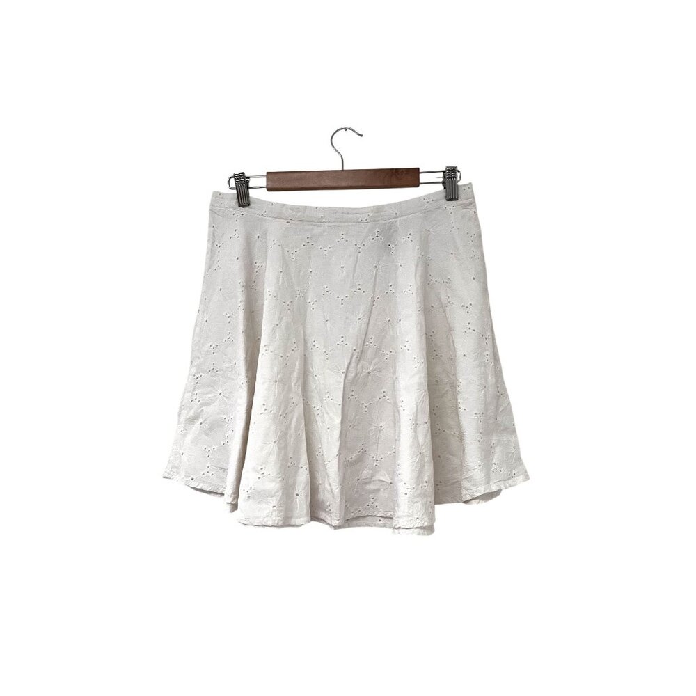 Fun & Flirt Women's Coastal Cowgirl Summer White Cotton Eyelet Mini Skirt Size L